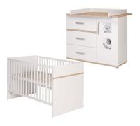 Chambre Bébé Duo Pia ROBA - Lit Évolutif 70x140 + Commode à Langer - Blanc / Chêne San Remo