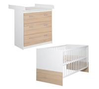 Chambre bébé duo - Lit évolutif 70 x 140 cm + Commode a langer avec plan a langer inclus - - Bicolore blanc / décor chen.