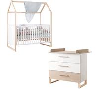 Ensemble Chambre Bébé 'noah' Duo - Lit Cabane 70 X 140 Cm + Commode À Langer Blanc - Chêne Tristan TU