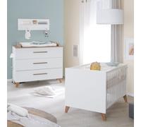 Chambre Bébé Duo Roba - Ole - Lit Évolutif 70x140 Cm + Commode À Langer Avec Plan À Langer Amovible - Blanc - Chêne Foncé Blanc