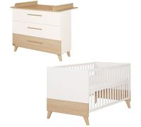 Chambre bébé duo - ROBA - Theo - Lit évolutif 70x140 + Commode à langer évolutive - Blanc/Chêne