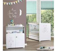 Chambre bébé duo Teddy: lit 120x60, commode à langer - Babyprice - Blanc