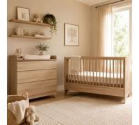 Chambre bébé duo Tsugi lit évolutif 70 x 140 cm avec commode et plan à langer Honey Ash