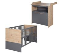 Roba Chambre bébé duo ANNA - Lit 60 x 120 cm + commode à langer évolutive - Chêne Kent/Anthracite