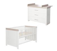 Chambre bébé évolutive 2 pièces - style rustique moderne avec soft-close lucy blanc cassé / décor luna elm TU