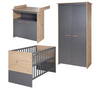 Chambre bébé évolutive complète avec soft-close ANNA anthracite - chêne kent TU