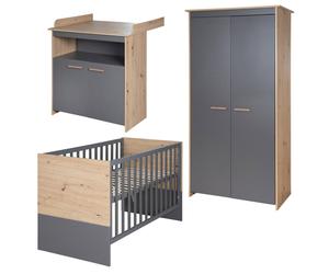 Chambre Bébé Évolutive Complète Avec Soft-close Anna Anthracite - Chêne Kent TU