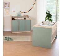 Chambre bébé évolutive - lit + commode à langer selva vert sauge - noyer de virginie TU