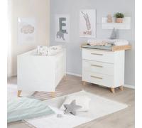 Chambre Bébé Évolutive - Lit + Commode À Langer Leon Blanc - Chêne Othello TU