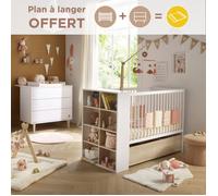 Chambre bébé, Lit 120x60 évolutif et Commode à langer 3 tiroirs - PALOMA