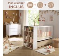 Chambre bébé, lit 120x60 évolutif et commode à langer 3 tiroirs - paloma blanc TU