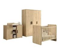 MARCO - Chambre Bébé Lit 60x120cm + Meuble à langer + Armoire 3P Aspect Chêne clair -