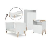 AT4 - Grande Chambre PIRATE Blanc et Hêtre Verni | 2 portes pivotantes et d'une niche, elle cache 6 étagères dont 4 réglables et une penderie