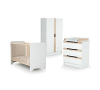 Chambre bébé lit, commode à langer et armoire Blanc et Hêtre Verni