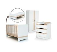 Chambre bébé lit, commode à langer et armoire Blanc et Hêtre Verni