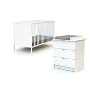 WEBABY - Duo Lit Bébé et Commode Blanc | Lit 60x120 | Sommier réglable 3 hauteurs | Commode à langer 3 tiroirs | Plan à langer amovible inclus