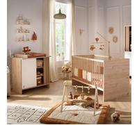Chambre bébé, lit évolutif et commode à langer avec claustra - tokyo blanc/marron TU