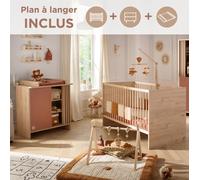 Chambre bébé, lit évolutif et commode à langer avec claustra - tokyo rouge/marron TU