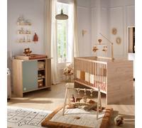 Chambre bébé, lit évolutif et commode à langer avec claustra - tokyo vert/marron TU