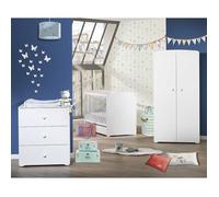 Chambre complète bébé avec lit à barreaux, commode à langer et armoire 2 portes - basic blanc TU