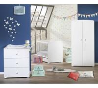 Chambre bébé trio Basic boule: Lit 120x60, commode a langer et armoire - Babyprice - Blanc