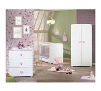 Chambre complète bébé avec lit à barreaux, commode à langer et armoire 2 portes - basic blanc/rose TU