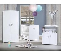 Chambre bébé trio Leaf: lit 120x60, commode a langer et armoire - Babyprice - Blanc