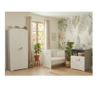 Baby Price – Chambre bébé trio Leaf – Lit 120x60, commode à langer et armoire – Blanc