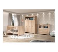 Olivia Sonoma Chambre Bébé Complete : Lit 70*140cm + Commode + Armoire - Chene Naturel