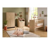 Chambre bébé trio: Lit bébé 60x120 évolutif, commode à langer 2 portes et armoire 2 portes décor bois hêtre - ADELE