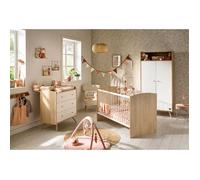 Chambre bébé trio: Lit bébé 70x140 évolutif, commode à langer 3 tiroirs et armoire 2 portes décor bois chêne et blanc - ACCESS