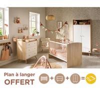Chambre Bébé Trio: Lit Bébé 70x140 Évolutif, Commode À Langer 3 Tiroirs Et Armoire 2 Portes Décor Bois Chêne Et Blanc - Access Blanc/marron TU