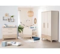 Roba Chambre Bébé Trio Sidney - Lit Évolutif 70x140 + Commode À Langer + Armoire - Beige - Décor Chêne Beige