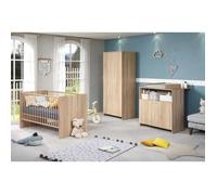 Chambre Bébé Trio Niko - Lit 70x140 Cm + Commode A Langer 2 Portes + Armoire 2 Portes - Décor Chene Naturel - Trendteam