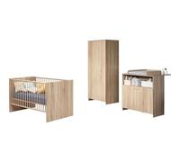 Chambre Bébé Trio Niko - Lit 70x140 Cm + Commode A Langer 2 Portes + Armoire 2 Portes - Décor Chene Naturel - Trendteam
