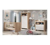 Chambre Bébé Trio Pia - Lit 70x140 Cm + Commode A Langer 2 Portes + Armoire 2 Portes - Décor Chene Sonoma Et Blanc Mat - Tren