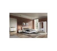 JEMMA - Chambre Complète 160x200cm Blanche et Décor Doré avec Leds