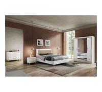 JEMMA - Chambre Complète 160x200cm Blanche et Or Tête Rembourrée avec Leds -