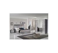 HYDE - Chambre Complète 160x200cm Gris Effet Pierre avec Leds - Altobuy Gris