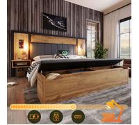 Chambre Complète 4 Pièces avec Lit Double 160x200 cm, Chevets, Armoire et Commode - Rotin Naturel Beige, Pour Chambre Adulte