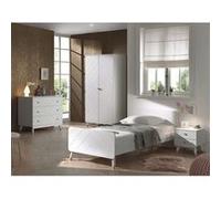 TINY WHITE - Chambre Complète 90x200cm + Armoire 2 Portes - VIPACK Blanc G