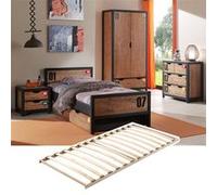 TCHAD - Chambre Complète 90x200cm et Sommier + Armoire 2P - Altobuy Marron