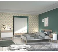Chambre complete - AALBORG - Scandinave - Blanc / Chene - Lit 140 x 190 cm, 2 chevets, commode, armoire - PARISOT