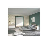 Chambre complete - AALBORG - Scandinave - Blanc / Chene - Lit 160 x 200 cm, 2 chevets, commode, armoire -