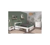 Chambre complete adulte DREAM : Lit 140 190 200 cm 2 chevets commode Décor et chene