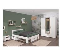 Chambre complète adulte - DREAM - Lit 140x190/200 cm + 2 chevets + armoire - Décor blanc et chêne - PARISOT