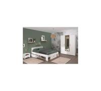 Parisot Chambre Complete Adulte - Dream - Lit 140x190/200 cm + 2 chevets + Armoire - Décor Blanc et chene