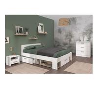 Chambre complète adulte DREAM : Lit 140x190/200 cm + 2 chevets + commode - Décor blanc et chêne - PARISOT