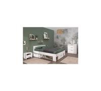 Chambre complete adulte DREAM : Lit 140x190/200 cm + 2 chevets + commode - Décor blanc et chene - PARISOT