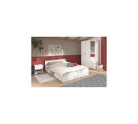 Chambre complete adulte: Lit 160 x 200 cm + armoire 3 portes et 2 tiroirs + 2 chevets - Décor Blanc -